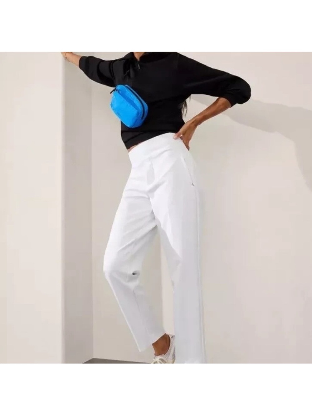 Athleta Endless High Rise Casual Straight Tapered Leg Athleisure White Pant, 14 - Picture 11 of 11